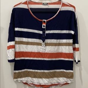 Striped 3/4 length sleeve button down tee